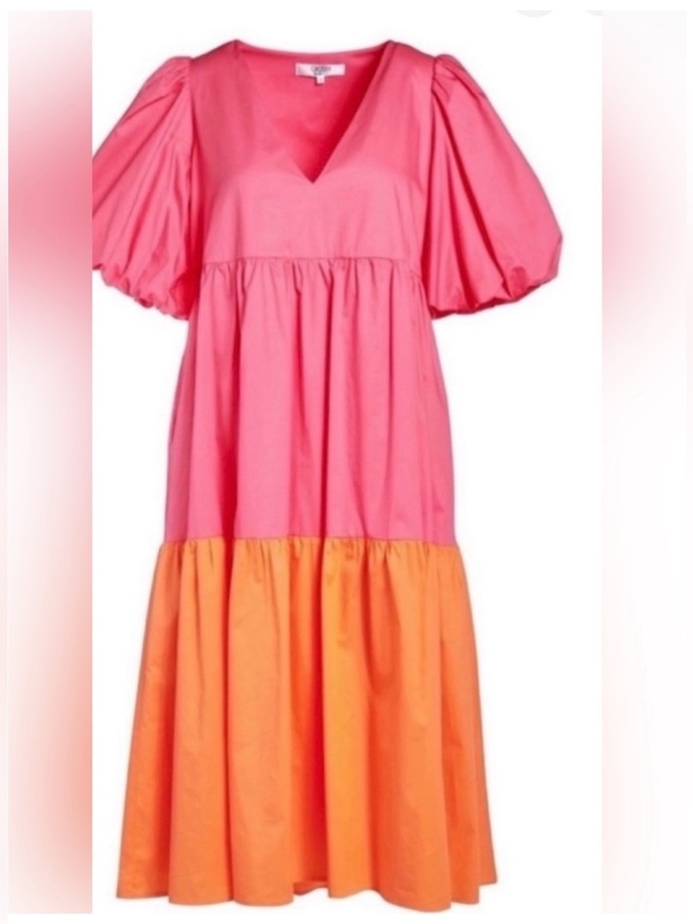 NWT RETAIL $284. CROSBY by Mollie Burch Pink and Orange Tiered Puff Sleeve Dress